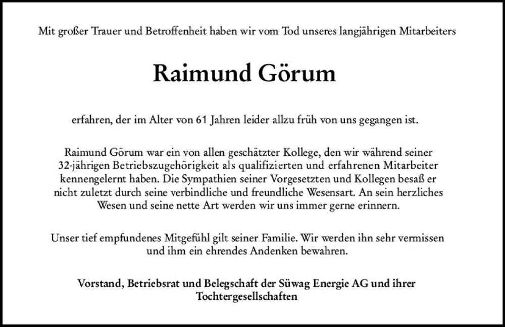  Traueranzeige für Raimund Görum vom 11.03.2023 aus Wiesbadener Kurier