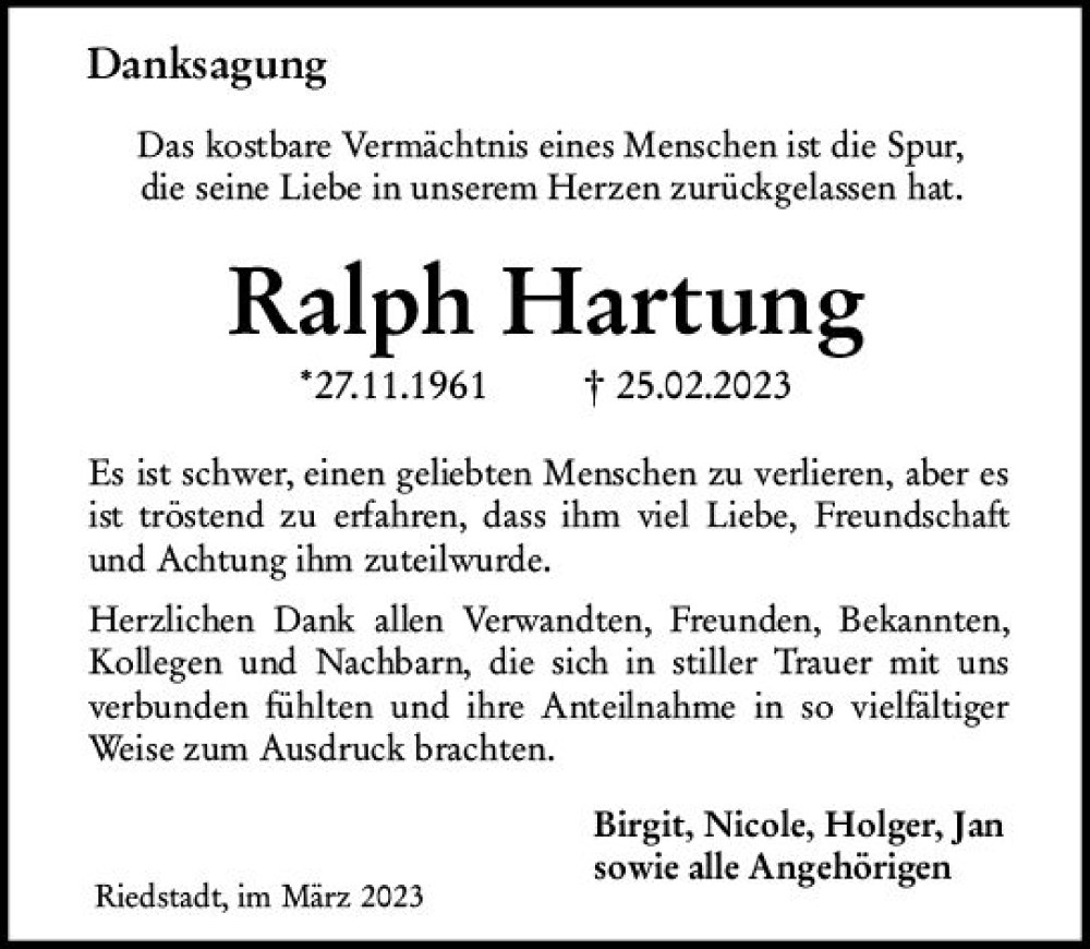  Traueranzeige für Ralph Hartung vom 25.03.2023 aus Groß-Gerauer Echo