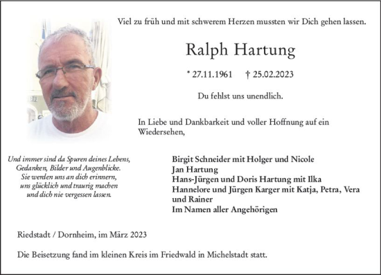 Traueranzeige von Ralph Hartung von Groß-Gerauer Echo