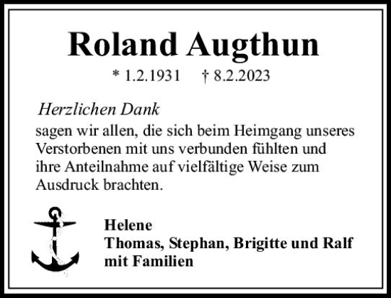 Traueranzeige von Roland Augthun von Wiesbadener Kurier