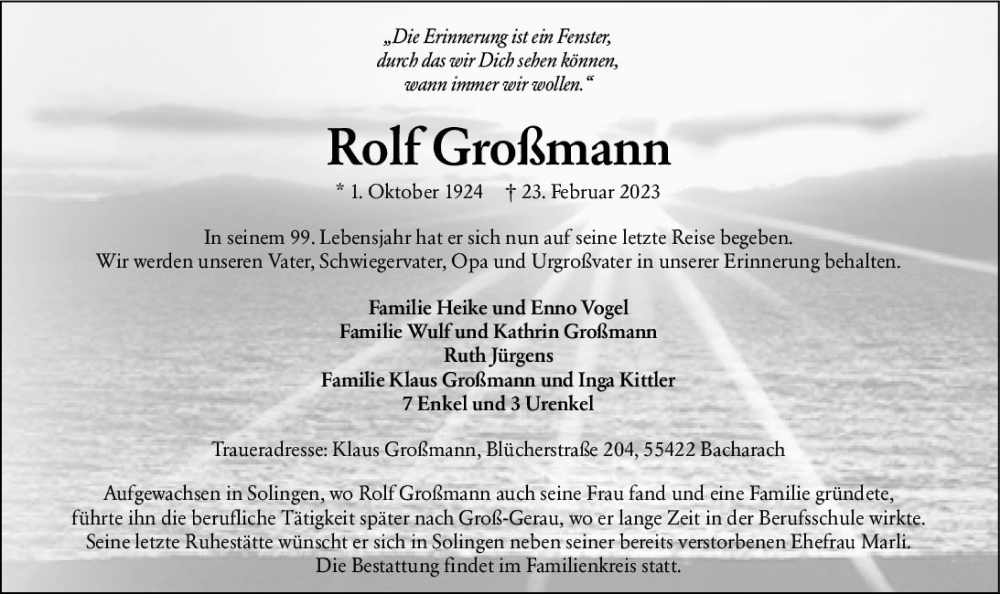  Traueranzeige für Rolf Großmann vom 04.03.2023 aus Groß-Gerauer Echo