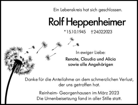 Traueranzeige von Rolf Heppenheimer von Darmstädter Echo