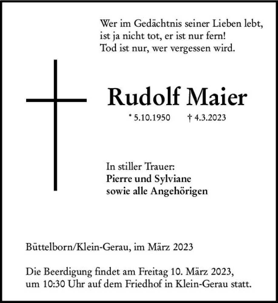  Traueranzeige für Rudolf Maier vom 08.03.2023 aus Groß-Gerauer Echo