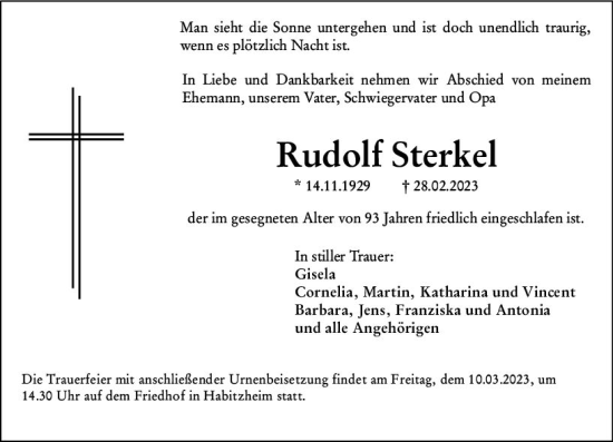 Traueranzeige von Rudolf Sterkel von Darmstädter Echo