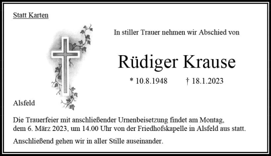 Traueranzeige von Rüdiger Krause von VRM Trauer