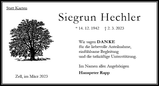 Traueranzeige von Siegrun Hechler von Oberhessen Kurier