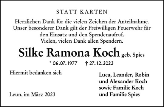 Traueranzeige von Silke Ramona Koch von Weilburger Tageblatt