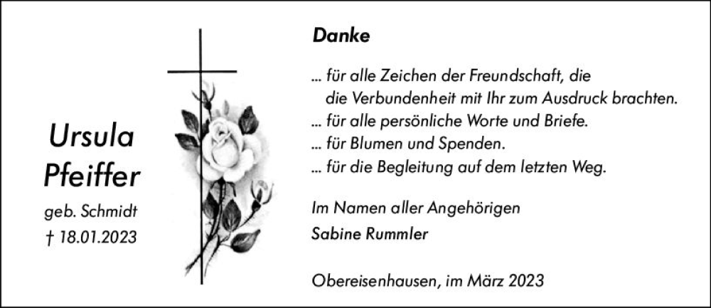 Traueranzeige für Ursula Pfeiffer vom 04.03.2023 aus Hinterländer Anzeiger