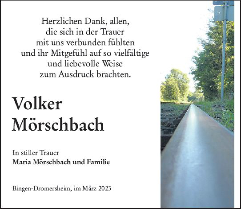  Traueranzeige für Volker Mörschbach vom 25.03.2023 aus Allgemeine Zeitung Bingen/Ingelheim