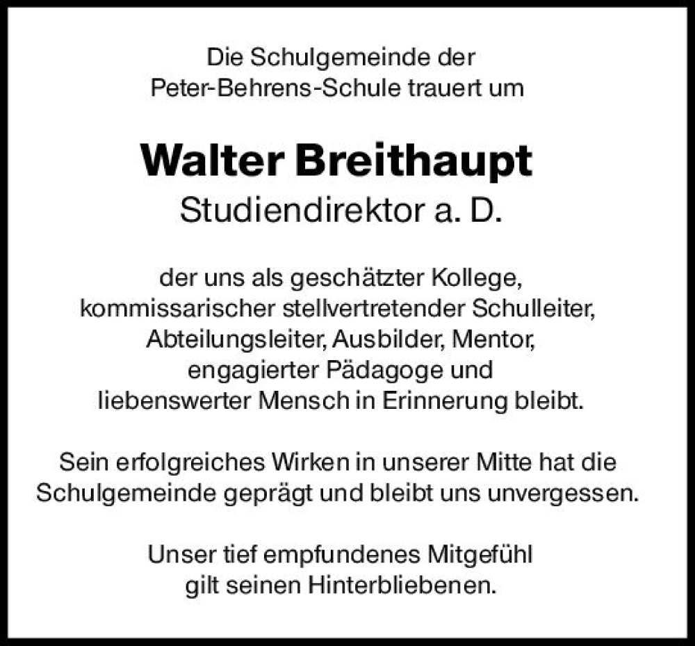  Traueranzeige für Walter Breithaupt vom 11.03.2023 aus Darmstädter Echo