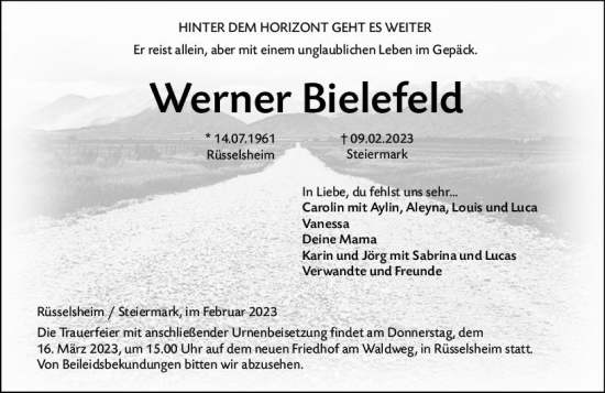 Traueranzeige von Werner Bielefeld von Rüsselsheimer Echo