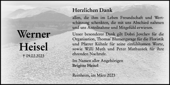 Traueranzeige von Werner Heisel von Darmstädter Echo