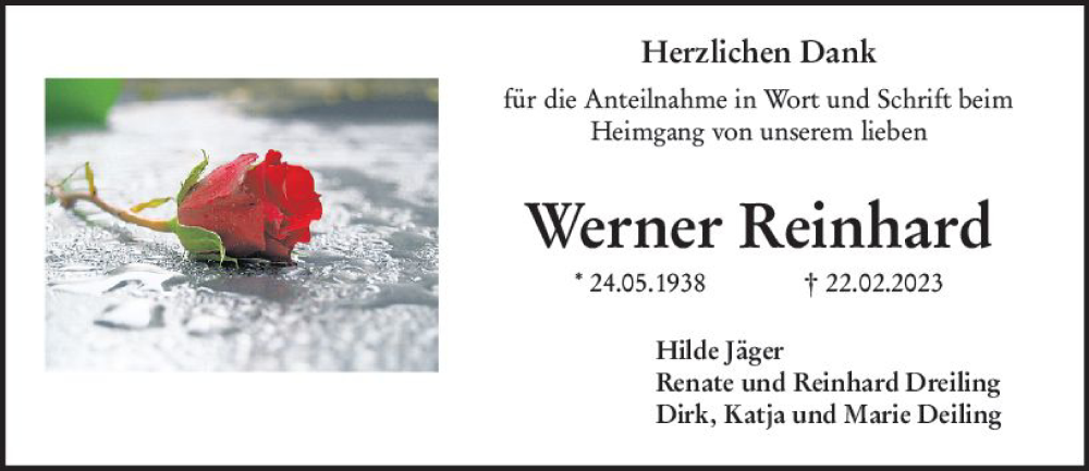  Traueranzeige für Werner Reinhard vom 18.03.2023 aus Starkenburger Echo