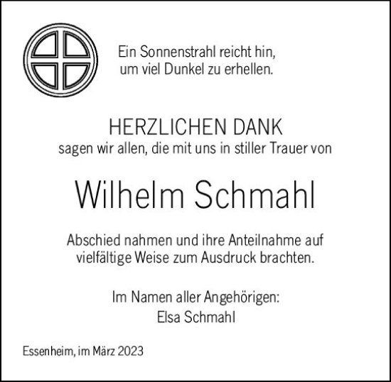 Traueranzeige von Wilhelm Schmahl von Allgemeine Zeitung Mainz