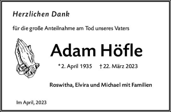 Traueranzeige von Adam Höfle von Starkenburger Echo