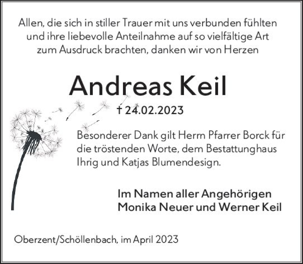  Traueranzeige für Andreas Keil vom 08.04.2023 aus Odenwälder Echo
