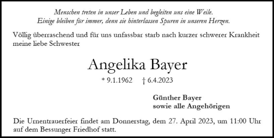 Traueranzeige von Angelika Bayer von Darmstädter Echo