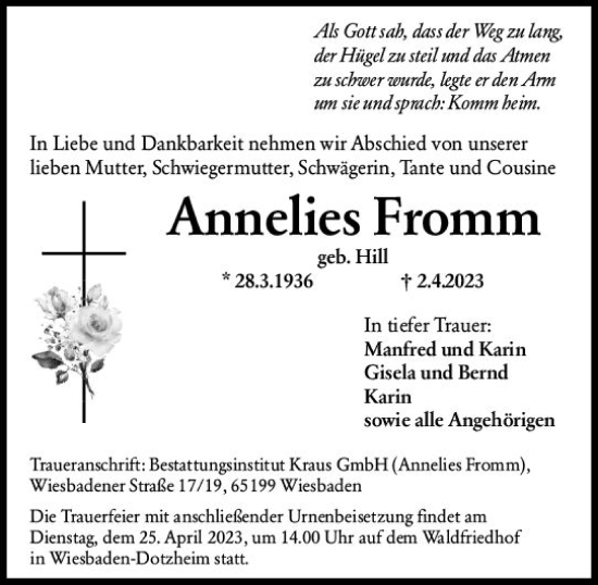 Traueranzeige von Annelies Fromm von Wiesbadener Kurier