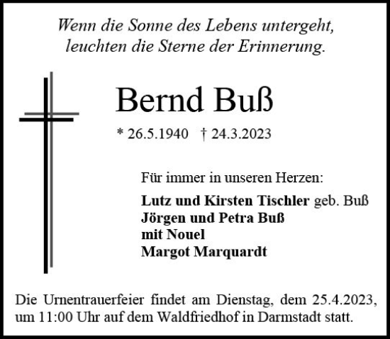 Traueranzeige von Bernd Buß von Darmstädter Echo
