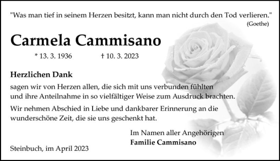Traueranzeige von Carmela Cammisano von Odenwälder Echo