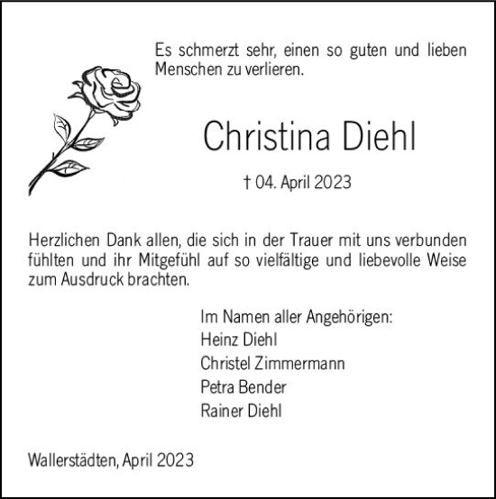 Traueranzeige von Christina Diehl von Groß-Gerauer Echo