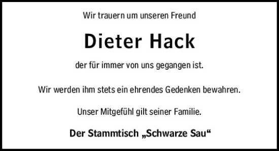 Traueranzeige von Dieter Hack von Groß-Gerauer Echo
