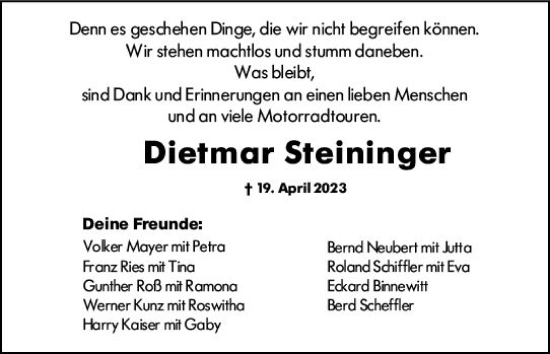 Traueranzeige von Dietmar Steininger von Darmstädter Echo