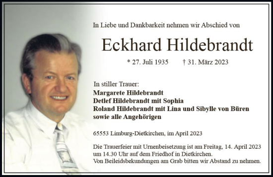 Traueranzeige von Eckhard Hildebrandt von Nassauische Neue Presse