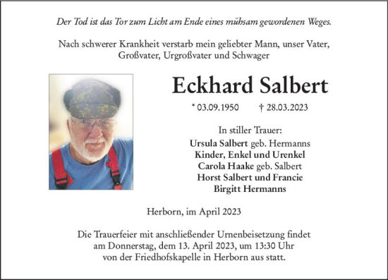 Traueranzeige von Eckhard Salbert von Dill Block