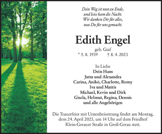 Traueranzeige von Edith Engel von Groß-Gerauer Echo