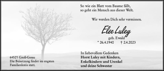 Traueranzeige von Else Luley von Groß-Gerauer Echo