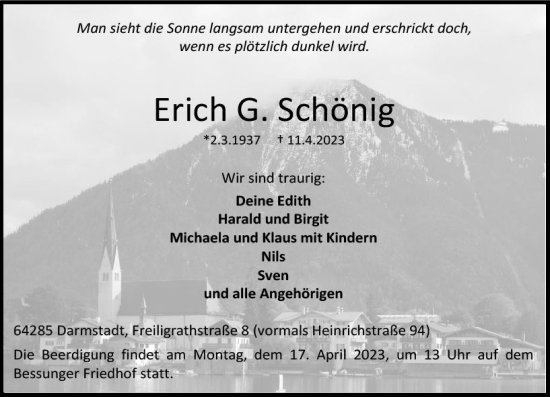 Traueranzeige von Erich G. Schönig von Darmstädter Echo