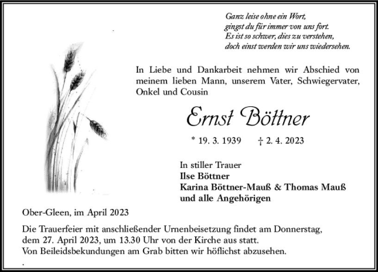Traueranzeige von Ernst Böttner von VRM Trauer