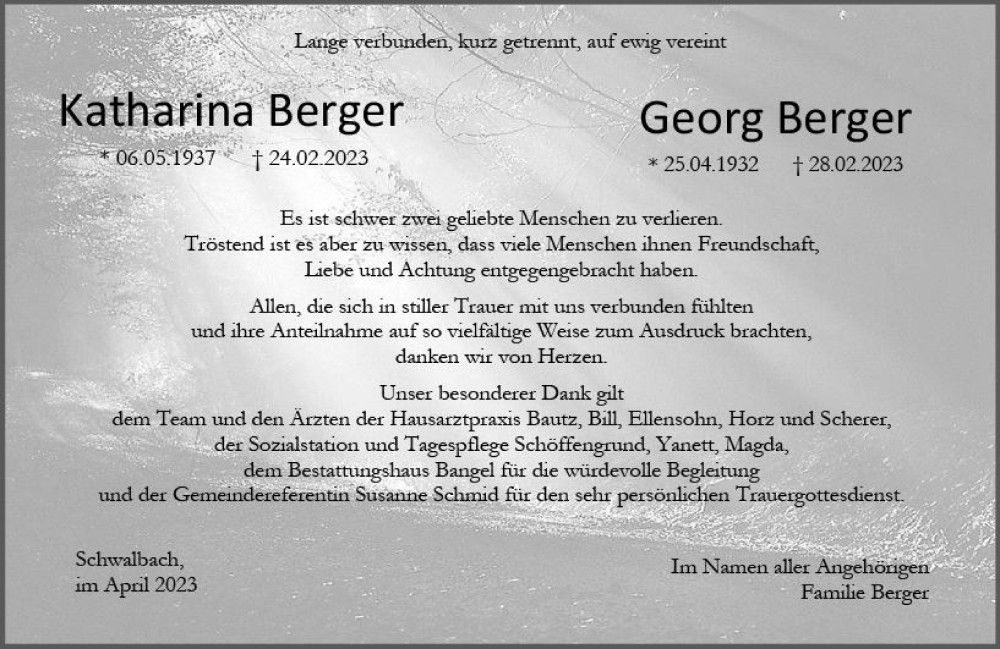  Traueranzeige für Georg Berger vom 08.04.2023 aus Wetzlarer Neue Zeitung