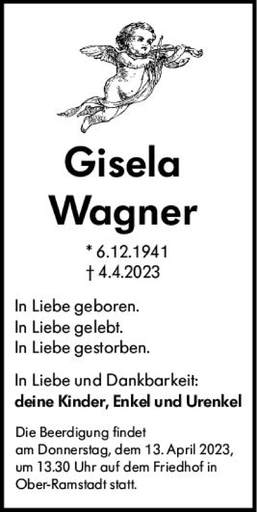 Traueranzeige von Gisela Wagner von Darmstädter Echo