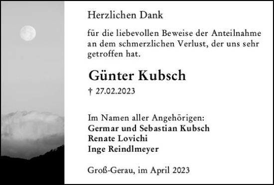 Traueranzeige von Günter Kubsch von Groß-Gerauer Echo