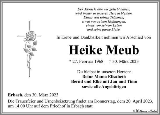 Traueranzeige von Heike Meub von Camberger Anzeiger