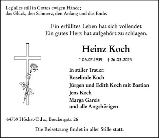 Traueranzeige von Heinz Koch von Odenwälder Echo