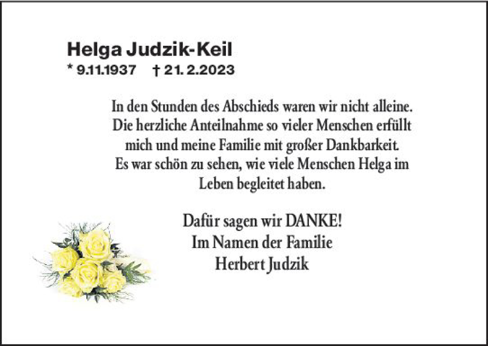  Traueranzeige für Helga Judzik-Keil vom 08.04.2023 aus Rüsselsheimer Echo