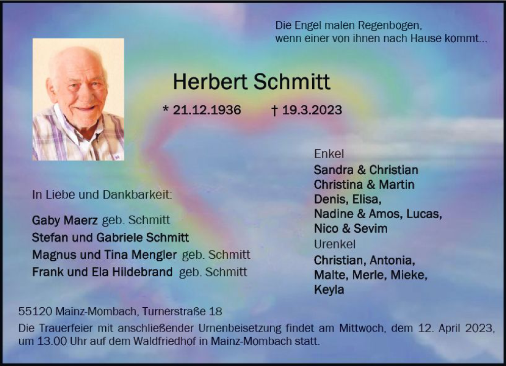  Traueranzeige für Herbert Schmitt vom 08.04.2023 aus Allgemeine Zeitung Mainz