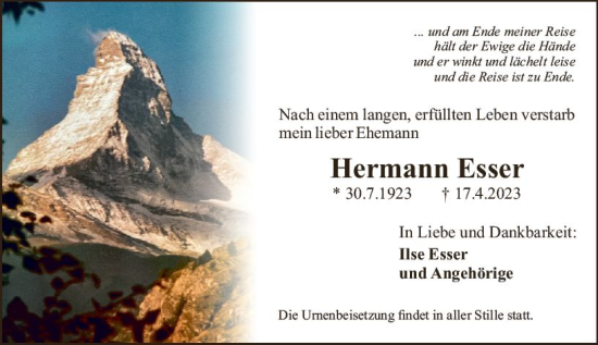 Traueranzeige von Hermann Esser von Rüsselsheimer Echo