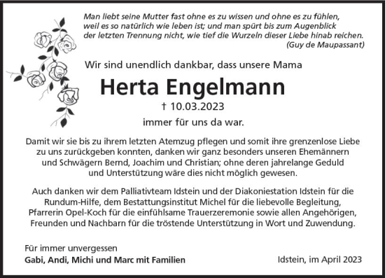 Traueranzeige von Herta Engelmann von Idsteiner Land/Untertaunus