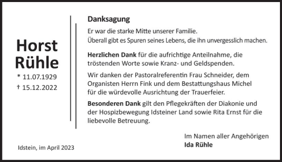 Traueranzeige von Horst Rühle von Idsteiner Land/Untertaunus