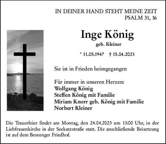 Traueranzeige von Inge König von Darmstädter Echo