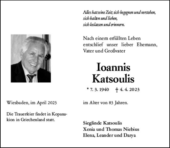 Traueranzeige von Ioannis Katsoulis von Wiesbadener Kurier