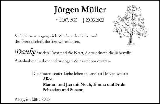 Traueranzeige von Jürgen Müller von Allgemeine Zeitung Alzey