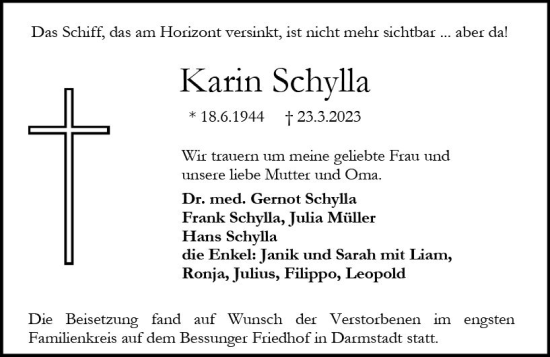 Traueranzeige von Karin Schylla von Darmstädter Echo