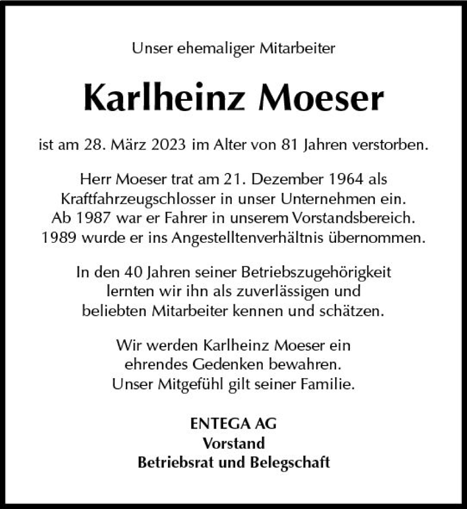  Traueranzeige für Karlheinz Moeser vom 08.04.2023 aus Odenwälder Echo