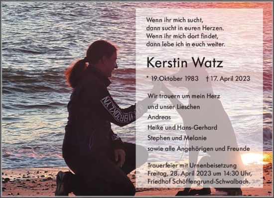 Traueranzeige von Kerstin Watz von Wetzlarer Neue Zeitung