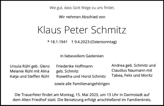 Traueranzeige von Klaus Peter Schmitz von Darmstädter Echo